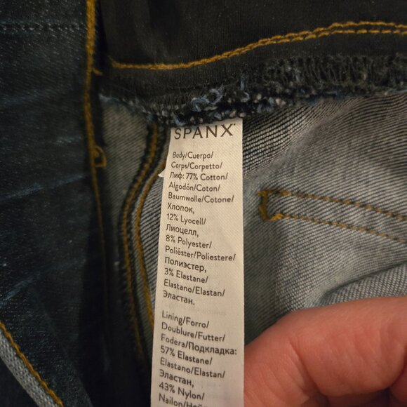 Spanx Distressed Ankle Skinny Pull On Jeans Dark Blue S - Picture 5 of 5